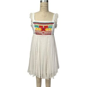 Junior Gaultier Beaded Bib Sleeveless Ruffle Dress Kids Size 16 Boho Cream White